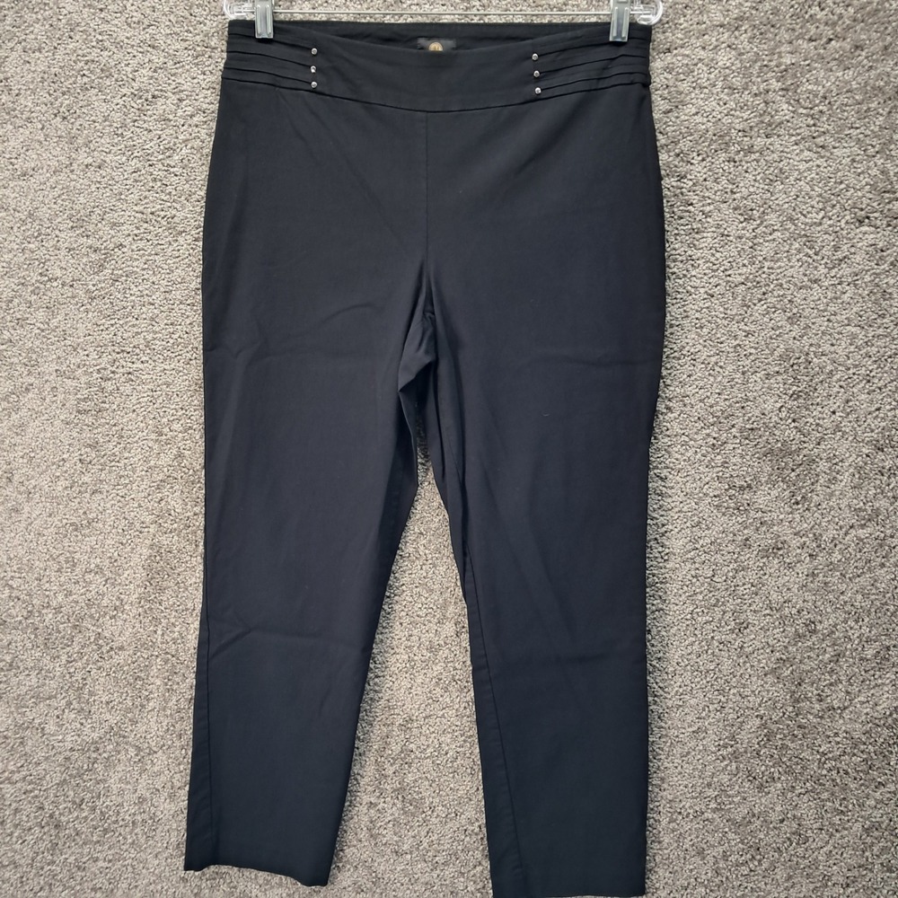 JM Collection Womens Black Slim Leg Pull On Pants Studded Petite Large PL